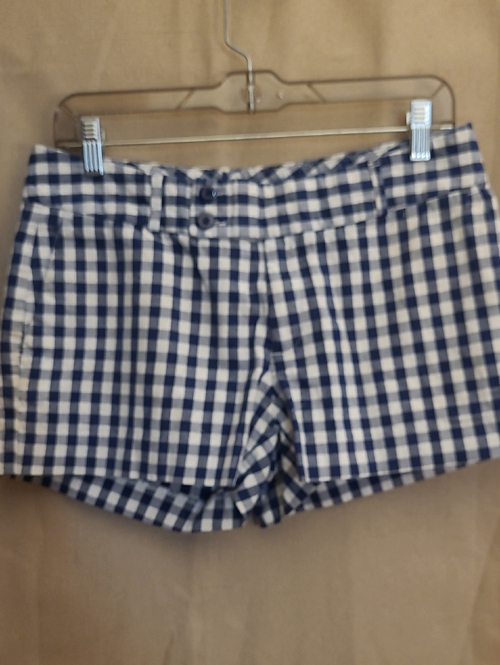 Banana Republic Blue and White Gingham High-Waist Shorts